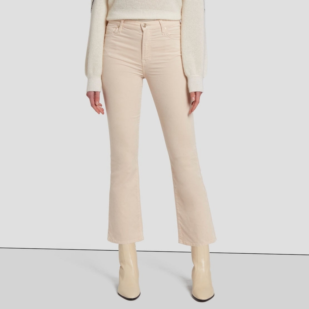 7FAM High Waist Slim Kick in Tapioca Velvet